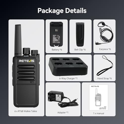 undefined Retevis RT68 Walkie Talkies with Earpiece, Portable FRS Two-Way Radios Rechargeable, with 6 Way Multi Unit Charger, Hands Free, Long Range, Rugged 2 Way Radios 6 Pack for Adults School Church の商品画像 7