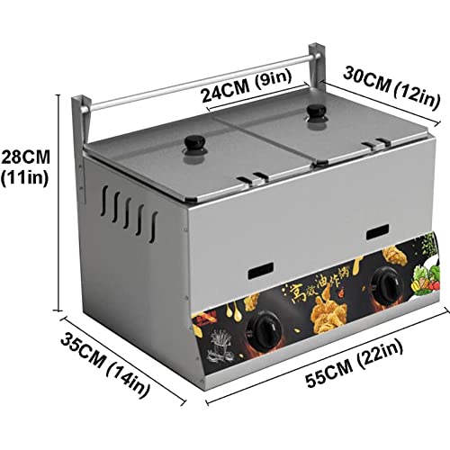 Kommerzielle Gas-Fritteuse, Doppeltank, 22 l, Tisch-Edelstahl-Fritteuse mit Deckel, ideal für Catering, Restaurant, Café, Küche – Bild 5