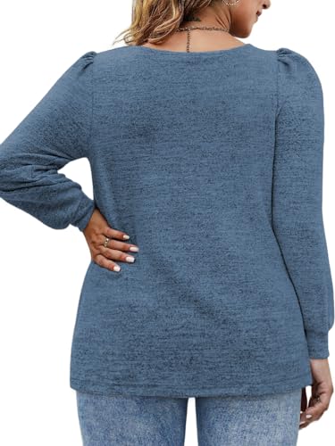Image of VOGRACE Womens-Plus-Size-Tops Crew Neck Puff Sleeve Shirts Casual Tunic Sweatshirts XL-5XL