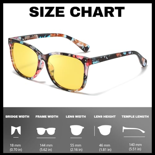 Image of Myiaur Women's Polarized Night Driving Glasses, Anti-Glare Yellow Lens | Nighttime Driving Glasses Boost Low Light Vision, UV400 Protection, Lightweight Frame For Night Driving, Rain & Fog