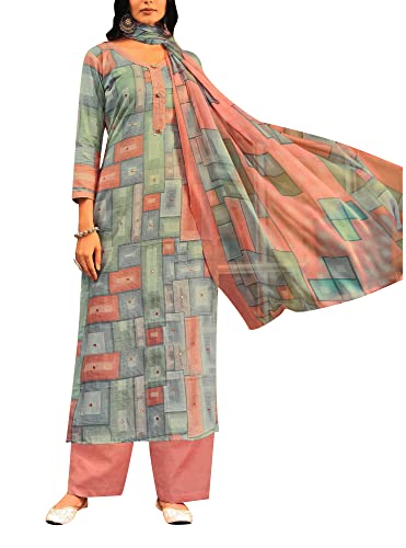 ladyline Cotton Bandhej Printed Salwar Kameez Suit Set for Women - Ethnic Mirror Work - Lawn Cotton Dupatta with Pants
