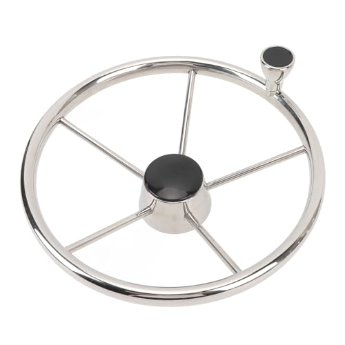 Boat Steering Wheel, 13-1/2 Inch Marine Steering Wheel, 5 Spoke 25 Degree Stainless Steel Marine Boat Steering Wheel with Grip for Ship Yacht Speedboat, Boat Accessories