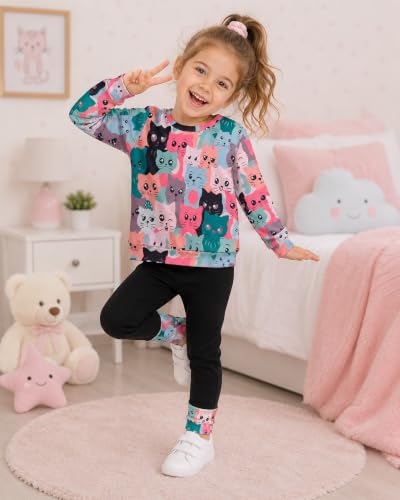 Image of Little Girls 2 Piece Outfits Ruffle Sleeve Unicorn Sweatshirts Top and Leggings Set School Outfits Kids Clothing Set