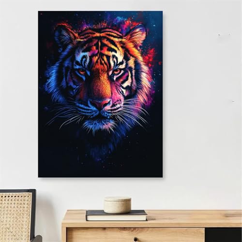 Toile tableau tigre peinture par numéro avec cadre en bois 40x50cm