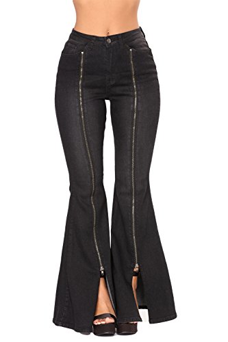Jean Bell Bottom femme BaronHong : pantalon denim zippé jambes évasées stretch