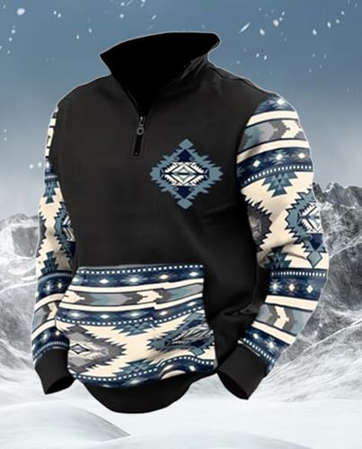 Western Sweatshirts for Men Aztec Cowboy Vintage Graphic Fleece Hoodie Mens Quarter Zip Pullover Country Jacket2