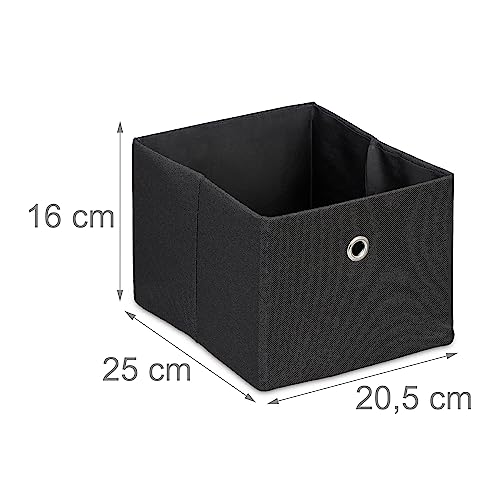 Relaxdays Aufbewahrungsbox, kleine Ordnungsbox aus Stoff, 2er-Set, HBT: 16 x 20,5 x 25 cm, Faltbarer Regalkorb, Schwarz