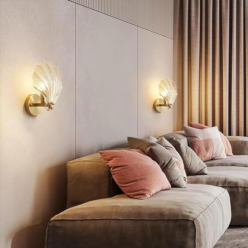 Apliques de pared de concha en latón con cristal de oro E14 7