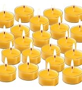 Capaniel 24 Packs Beeswax Tealight Candles- 4 Hour Burn Time Pure Beeswax Candles- Burn Evenly an...