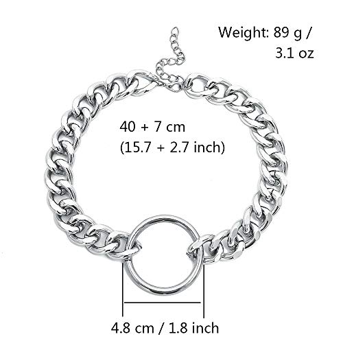 Daimay Women's Alloy Choker Necklace Heavy Cuban Chunky Chain Punk Gothic Necklaces - Silver Circle2