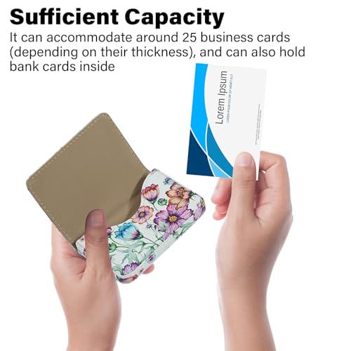 Image of Business Card Holder，PU Leather Business Card Case Color Printing Pattern Card Holder Wallet，Pockets Magnetic Credit Card Holders for Men and Women - Colorful Daisy