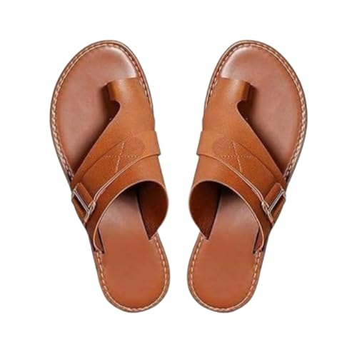 Lightweight Orthopedic Sandals Made of Premium Leather - Open Toe Ring Loop Orthopedic Strap Flip Flops