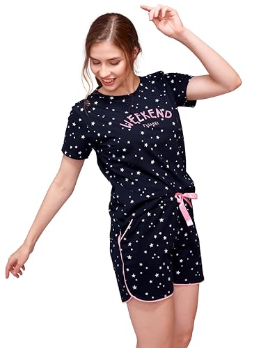 Image of LOTIK Women's Cotton Star Print Top & Shorts Nightwear Set