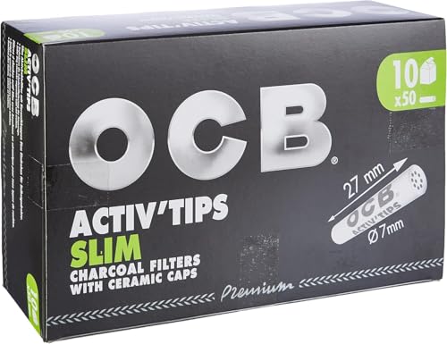 OCB Activ'Tips Slim Aktivkohlefilter mit Keramikkappen 1er pack 500 filtertips, Schwarz