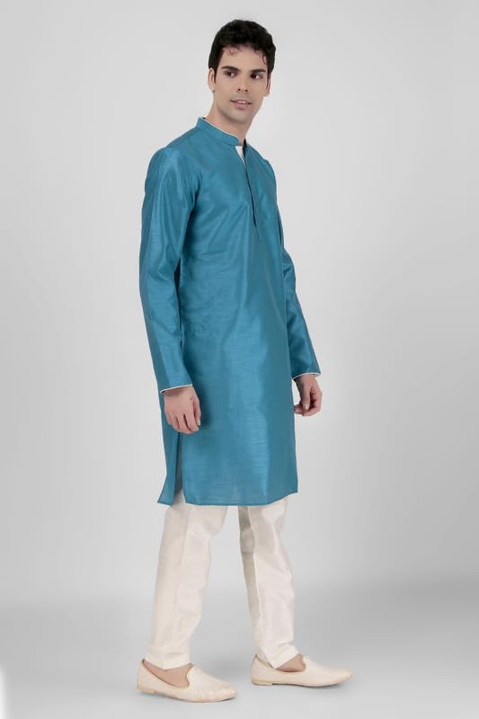 Mens Art Silk Kurta Pajama Set For Wedding and Parties - Mandarin Neck2