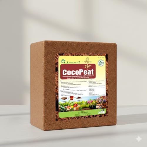 Image of SJ Organics Cocopeat Brick 5kg - Compressed & Washed Coco Coir Block for Terrace Gardening | Expands up to 75 Liters | Organic Soil Substitute for Vegetables, Lawn & Hydroponics