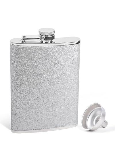 SPDYCESS 8 Oz Hip Flask for Women Ladies with Glitter Wrap Set Portable Stainless Steel Flask Bottle with Funnel Set Party Wedding Camping