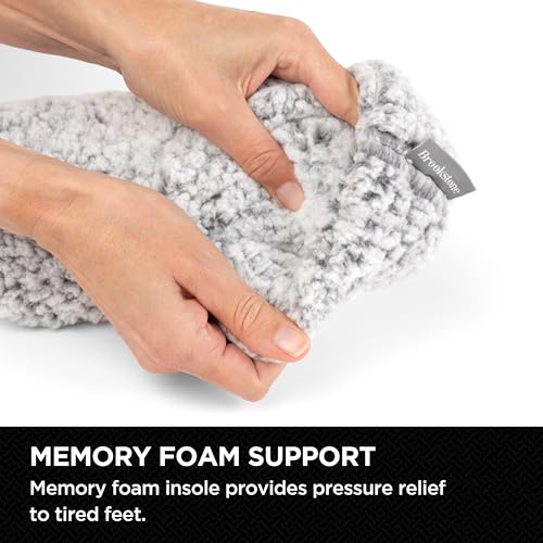 Image of Brookstone Plush Footies - Memory Foam Slippers with Ultra-Soft Sherpa, Non-Skid Sole, One-Size-Fits-Most, Machine Washable for Women, Stocking Stuffers and Christmas Gifts