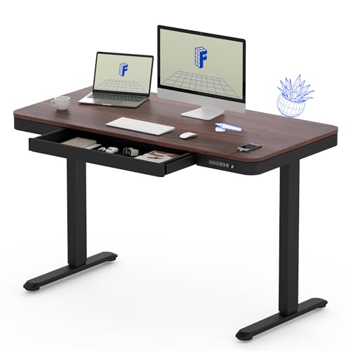 Image of FLEXISPOT Comhar 48 inch Electric Standing Desk with Storage, Built-in Drawer & USB Charging Ports, Height Adjustable Sit Stand Computer Desk, Quick Assembly, Child Lock, Walnut
