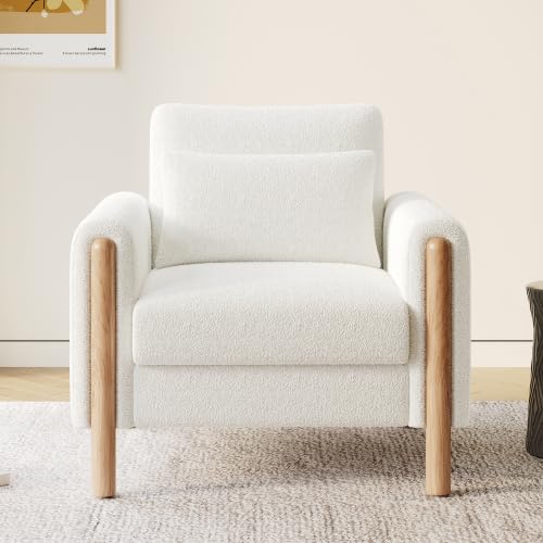 Soweiz Silla con reposabrazos con cojín grueso, cómodo sillón individual con acolchado suave, sillón relax para salón, oficina o dormitorio, 87 x 83 x 88,5 cm (beige)
