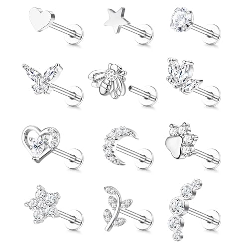 YADOCA 16G 18G Tragus Earrings for Women Flat Back Hypoallergenic Surgical Stainless Steel Cartilage Earrings Daith Conch Helix Medusa Nose Piercing Jewelry Flatback Gold Stud Earrings Set 6 7 8 10 MM