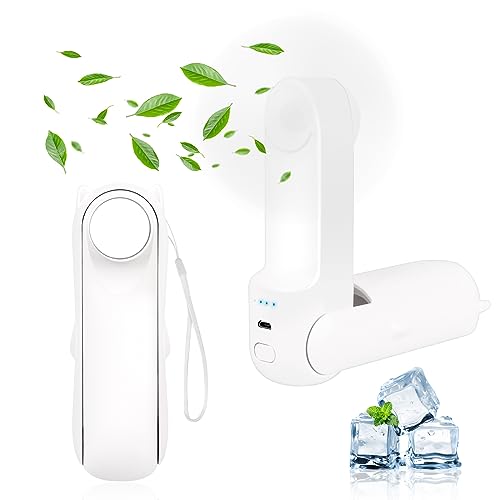 Handventilator,USB Ventilator Tragbarer Mini Lüfter, 3 IN 1 Faltbarer Ventilator Klein, Klein Taschenventilator mit Powerbank, Schönheitsspiegel Funktion für Reisen,Zuhause,Büro,Draußen (WHITE)