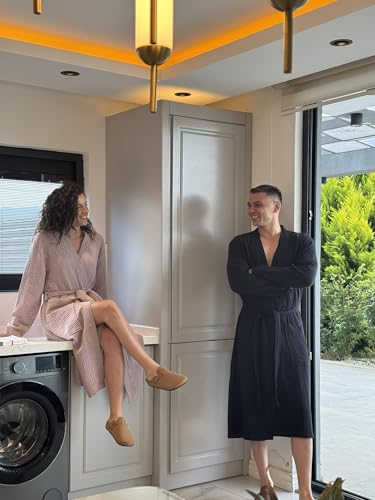 Image of Muslin Unisex Bathrobe Women & Men, 100% Cotton Kimono Lightweight Robe | Long Robes Soft, Absorbent, Spa robes