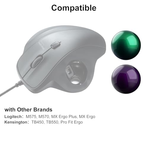 Image of SANWA 34mm /1.34inch Trackball, Replacement Ball for Logitech M575, M570, MX Ergo, Kensington TB450, TB550, Pro Fit Ergo, and Other Compatible Trackball Mouse, Glossy Purple + Green, Set of 2