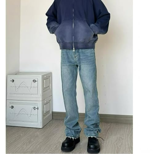 Jeans Pants Trouser Denim Trendy Street Retro Washed Blue Fringed Micro Flared Casual Straight Leg Commuting for Men4