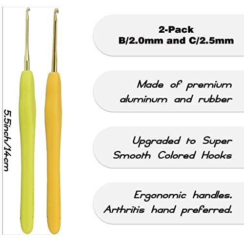 Image of YOJOB 2Pack Size B / 2mm, C / 2.5mm Crochet Hooks, Super Smooth & Ergonomic for Beginner and Advanced (2.0mm, 2.5mm)