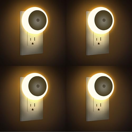 Image of LED Night Lights, Plug into Wall Night Light Lamp 4-Pack, 3000K 0.5W Dusk to Dawn Sensor, Plug in Nightlights Auto-On /Off for Bedroom, Bathroom, Kitchen, Stairs, Hallway Smart Home Warm White