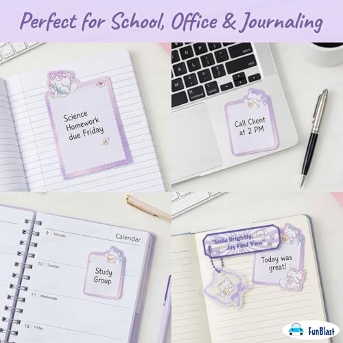 Image of FunBlast Cute Cat Sticky Notes - Cat Memo Pad, Kawaii Sticky Note for Kids & Girls, Self Adhesive Notes and Bookmark, Stationery Gift for School, Office & Personal Use (Purple-)