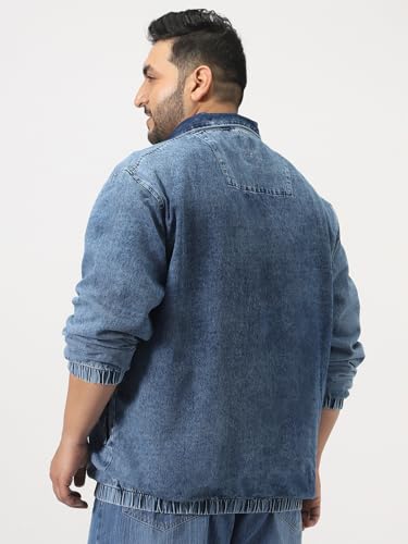 Image of Urbano Plus Men's Relaxed Fit Full Sleeve Harrington Denim Jacket