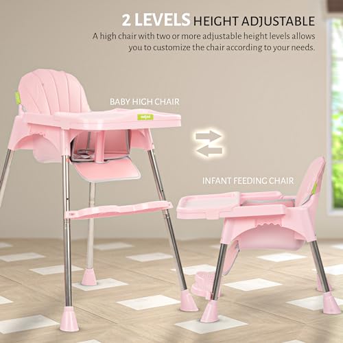 Image of Baybee Invictus 3-in-1 High Chair for Kids - Convertible Baby Feeding Chair with Adjustable Height & Footrest, Detachable Tray, Safety Harness & Cushioned Seat - Booster Chair for 6 Months to 4 Years (Pink)