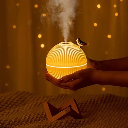Image of USB Humidifier 300 ml with Night Light, Bird Shaped Cool Mist Humidifier for Bedroom, Home & Office, Quiet Desktop Air Moisturizer, Decorative Tabletop with Wooden Stand
