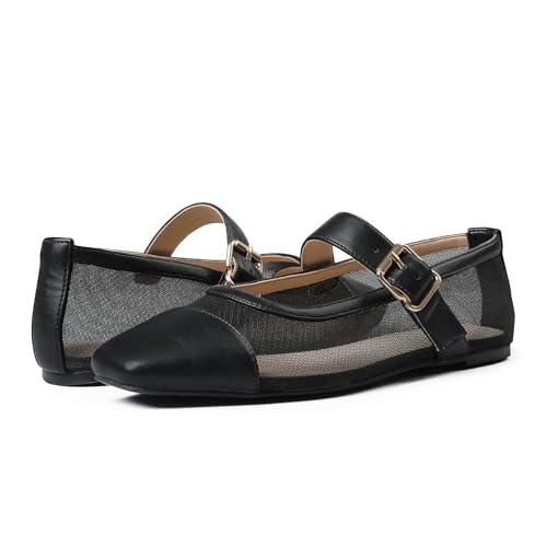 Goiphrri Ballet Flats for Women Square Toe Mary Jane Shoes Comfy Low Heel Ballerina Flats Buckle Strap Slip On Flats Dress Casual3
