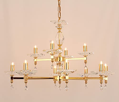 Image of Impex Capri Optic Glass Pans Gold 12 Arm Chandelier