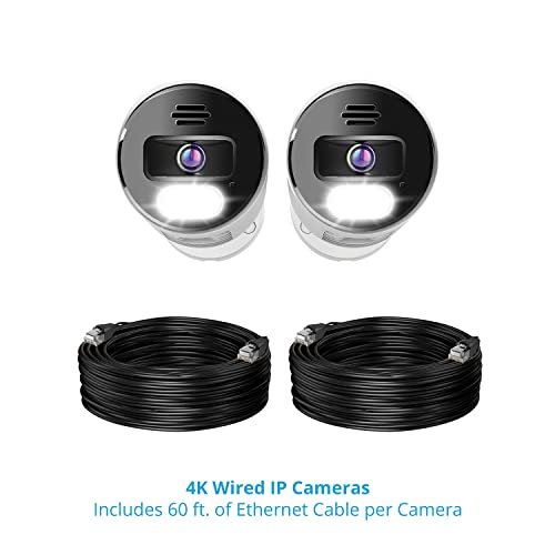 Night Owl Wired IP 4K UHD Indoor/Outdoor Add On Spotlight Cameras with Preset Voice Alerts and Built-in Camera Siren (Requires Compatible BTN8 Series NVR or BTD8 Series DVR - Sold Separately)
