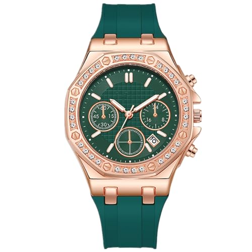 JOATVEE Women's Watches Fashion Chronograph Date Analog Watches Luxury Watches Diamond Ladies Watches Silicone Strap Elegant Quartz Watches Gifts for Women, green