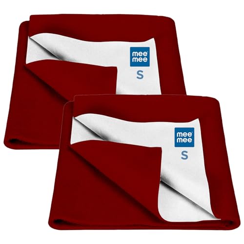 Image of Mee Mee Instadry Anti-Piling Fleece Extra Absorbent, Cotton Bed Protector Mattress, Reusable Waterproof Quick Dry Cot Sheet for Toddler Infant, Made Form Skin Friendly, 0 to 9 Month, 50x70cm (Marron)