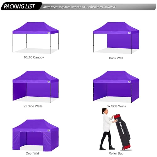 Image of ABCCANOPY Heavy Duty Easy Pop up Canopy Tent with Sidewalls 10x15, Purple