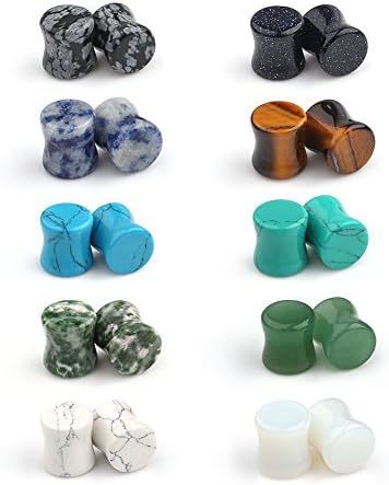 Ruifan 10 Pairs Set Natural Mixed Stone Saddle Ear Plugs Stretcher Expander Tunnels Gauges Piercing Jewelry 2g-12mm
