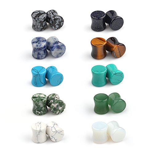 Ruifan 10 Pairs Set Natural Mixed Stone Saddle Ear Plugs Stretcher Expander Tunnels Gauges Piercing Jewelry 2g-12mm