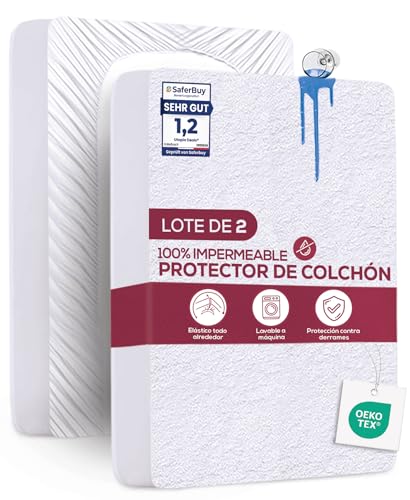 Utopia Bedding Protector Colchón 160 x 200 x 30 cm Impermeable (Paquete de 2), Certificación Oeko-Tex Funda Colchón, Cubre Colchón Transpirable, Elástico En Todo El Contorno