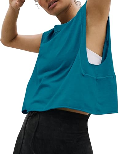 Image of HUGOOME Women Workout Tank Tops Oversized Crop Sleeveless Tee Loose Fit Boxy Basic Yoga Active Summer T Shirts Gym 2026