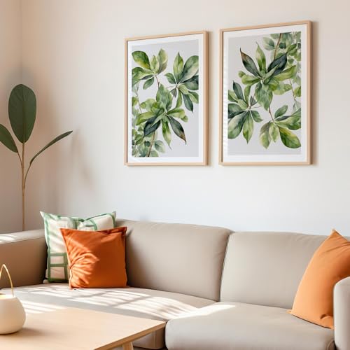 Image of COLOSSAL ART HOUSE Set of 2 botanical wall art paintings for living room & wall painting for bedroom wall decor - (10x13 Inch framed poster, Paintings for home decor)