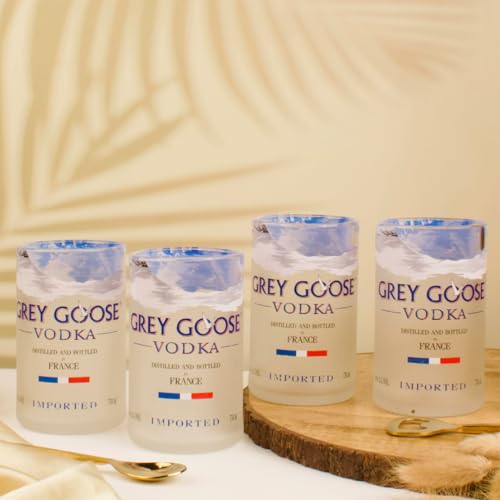 EXPENSIVE Grey Goose Glasses Drinking Juice, Bourbon, Whisky, Cocktails, Mocktail TransparentUp-cycled Eco-Friendly Glasses Perfect for Home (Grey Goose Glasses Set of 4)