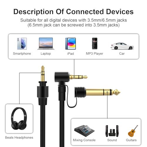 Cable AUX de audio para Beats con adaptador 6.35mm miniatura 3