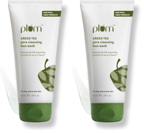 Image of Plum Green Tea Pore Cleansing Face Wash for Oily, Acne Prone, Dry & Combination Skin | with Glycolic Acid | Fight Pimples & Control Excess Oil | Gentle Exfoliating & Non-Drying | Women & Men | 50ml (Pack of 2)