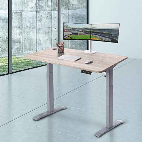 Unicoo - Electric Height Adjustable Standing Desk, Standing Workstation Home Office Sit Stand Up Desk With 4 Pre-Set Memory Display Controller (Antique Oak Top/Grey Legs-Electric-Kt1001) #TOP1